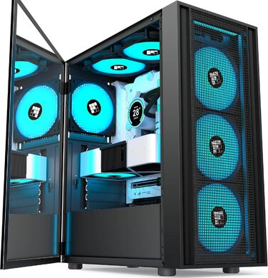 Ігровий корпус для ПК FOIFKIN K11 ATX Mid-Tower, чорний, з 4 встановленими ARGB вентиляторами PWM
