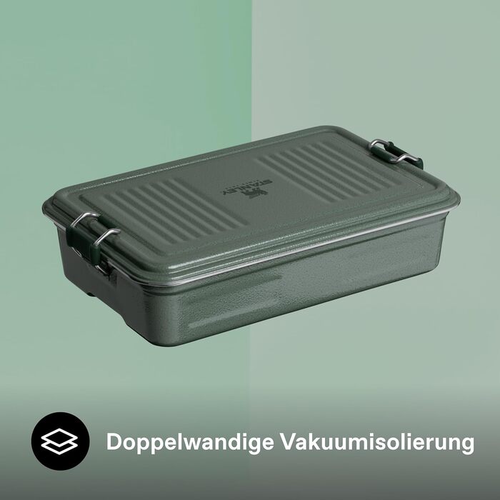 Ланчбокс зі сталі STANLEY 1913 Classic Box 1.2L/2.0L, герметичний контейнер для їжі, BPA-free, колір Hammertone Green