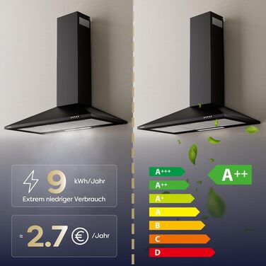Витяжка для кухні CIARRA CBCS6201 A++ пірамідальна, нержавіюча сталь, 90 см, 404 м³/год, з вугільним фільтром CBCF002X2, режим відведення та рециркуляції