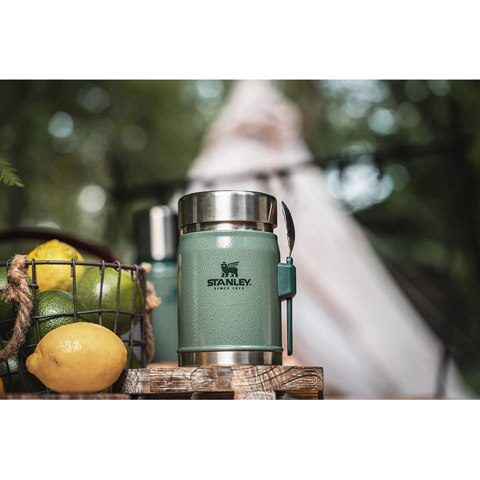 Термос для їжі Stanley Classic Legendary 400 мл з ложкою-виделкою, нержавіюча сталь, 7 годин збереження температури, BPA-free, підходить для посудомийної машини, зелений Hammertone
