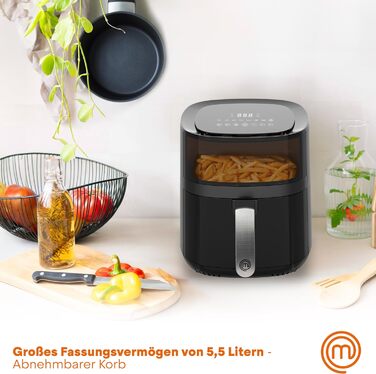 Аерофритюрниця MasterChef 4.5л-5.5л Airfryer 1400W з цифровим сенсорним керуванням, 7 програм, функція розігріву та підігріву, 80-200°C, для 2-4 осіб