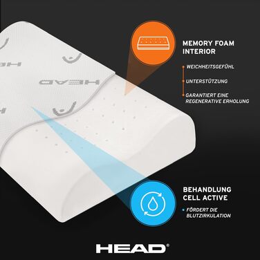Подушка ортопедична для шиї з піни Memory Foam та графеном HEAD Active Rest 42x72 см. Антистатична, з ефектом пам'яті, покращує кровообіг CellActive®