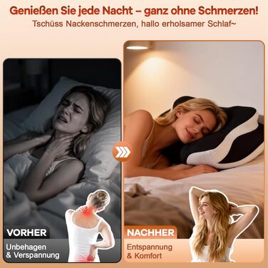 Подушка для шиї з піни Memory Foam - ортопедична подушка для сну на боці, спині та животі (чорна)
