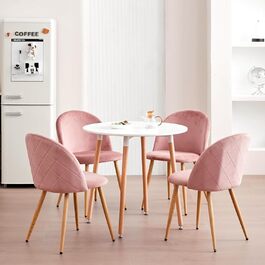 DEYARNA HOME Комплект обідньої групи: стіл та 4 стільці, стіл з МДФ, стільці з оксамиту, сучасний дизайн (Білий/Рожевий, 80*80*75 см)