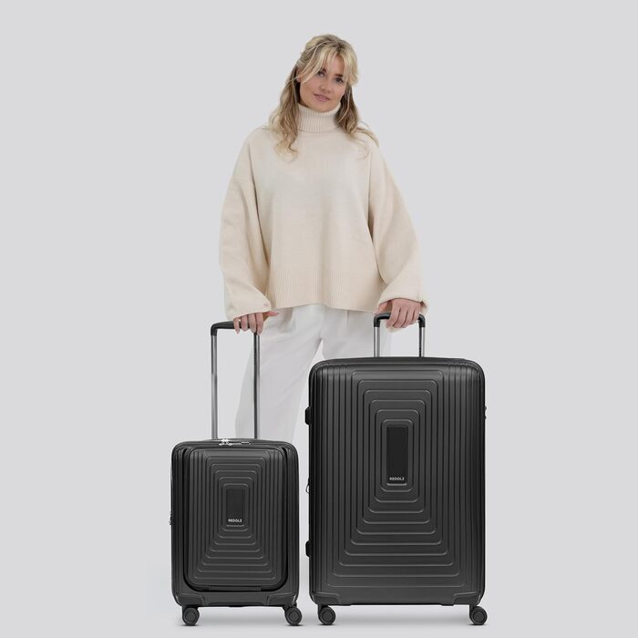 Набір валіз REDOLZ Essentials 14 Black Metallic - 2 шт (S + L) з відділенням для ноутбука | Розширювані валізи для жінок та чоловіків