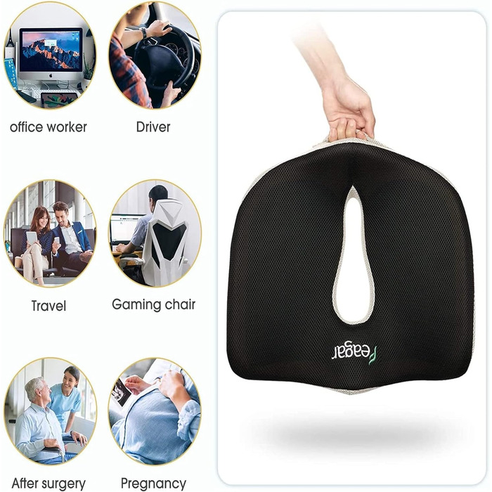 Ортопедична гелєва подушка Feagar з memory foam для сидіння — ергономічна подушка для офісного крісла, авто, інвалідного візка, проти болю у куприку, для дому та вулиці, літня, преміум якість
