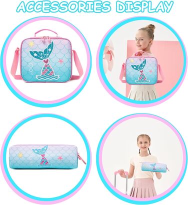 Набір рюкзаків-візків HTgroce 3in1 ранець, пенал, сумка для обіду (A-Pink Blue Mermaid)