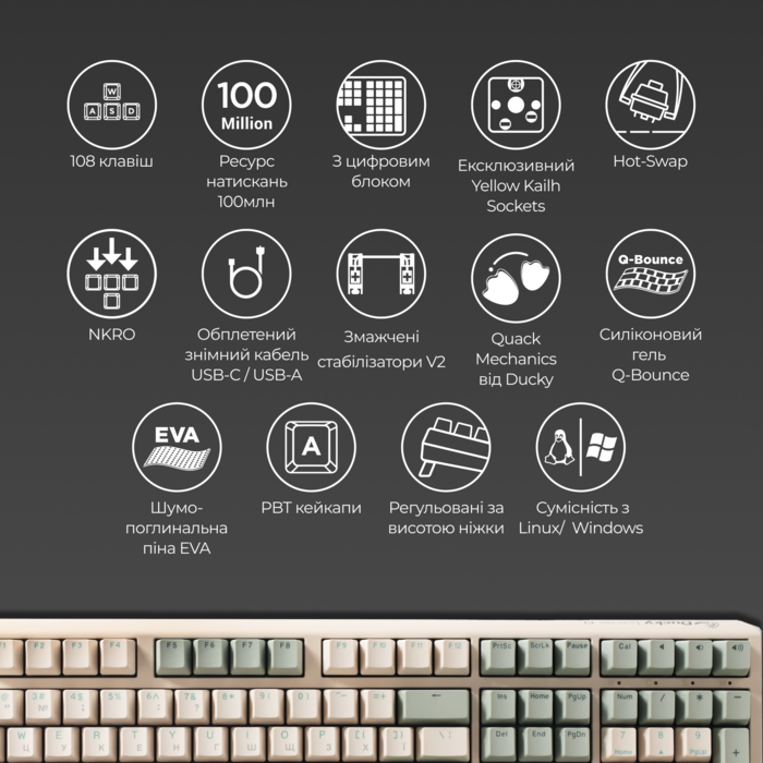 Механічна клавіатура Ducky One 3 Cherry MX Brown Matcha Cream UA