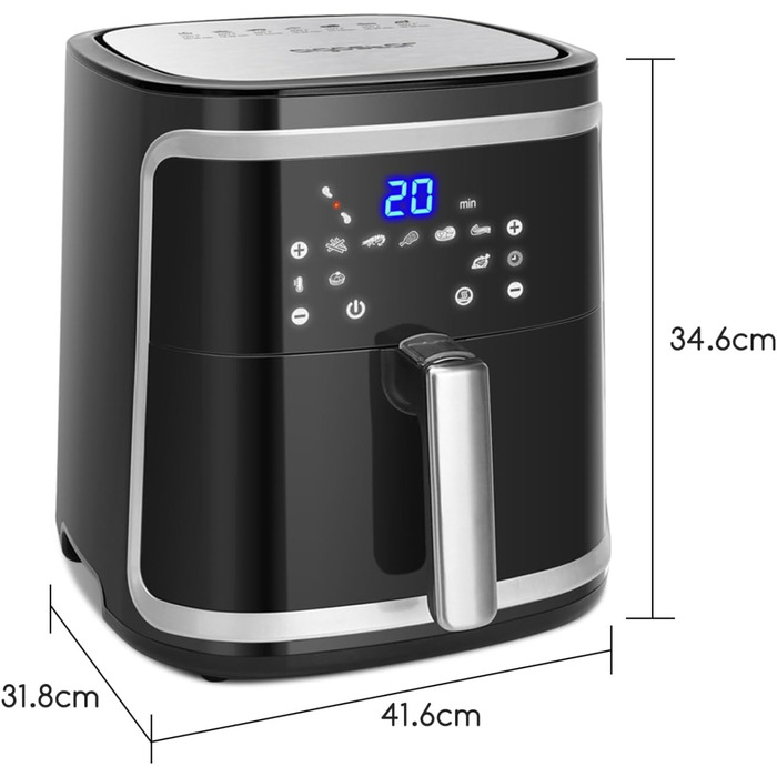 Розумна аерофритюрниця Aigostar Cube, 1900 Вт, 7 л, Wi-Fi, сенсорний LED-екран, 7 програм, 20 рецептів, DIY-меню