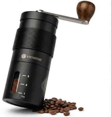 Ручна кавомолка Kaffeemühle з керамічними жорнами, чорна | Регульований помел для еспресо, компактна, для дому та подорожей