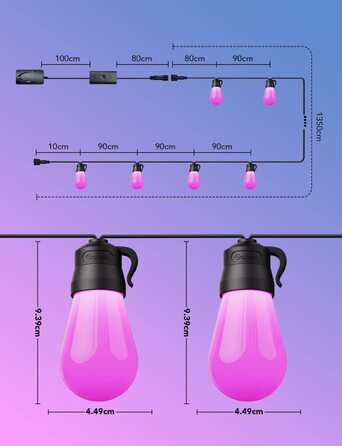 Розумний LED-гірлянда Govee для вулиці, WiFi, RGBICW, водонепроникна IP65, керування через Alexa, Google Assistant і додаток, 47 режимів, 15 ламп, 15 м