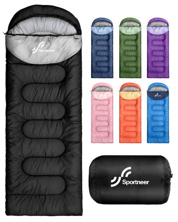 Спальний мішок для дітей та дорослих Outdoor, легкий та компактний, 220x80 см, чорний (температурний режим 10-26 °C)