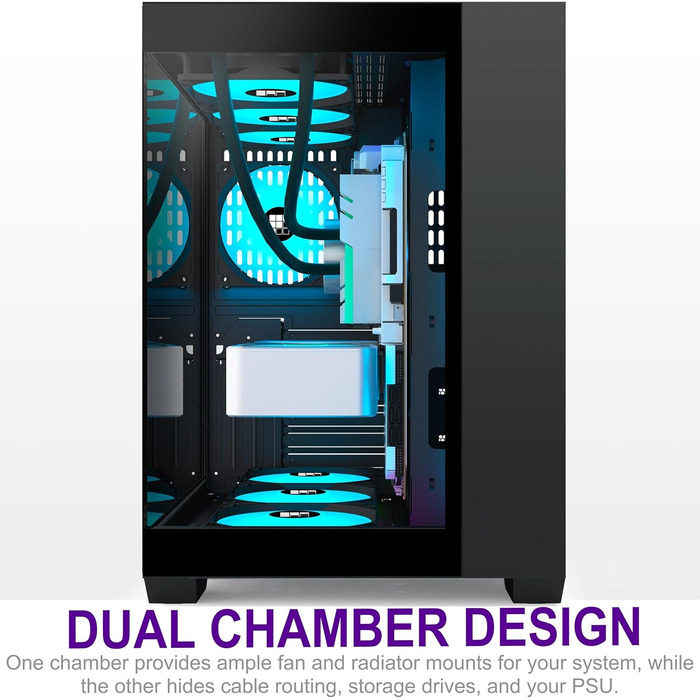 Ігровий корпус FOIFKIN F600 ATX Mid-Tower, 6 ARGB PWM вентиляторів, 270° панорамне скло, USB Type-C, чорний
