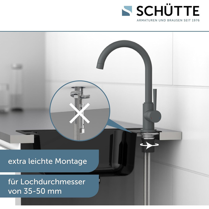 Змішувач кухонний SCHÜTTE Cornwall 79164 антрацит матовий, поворотний на 360°, для мийки високого тиску