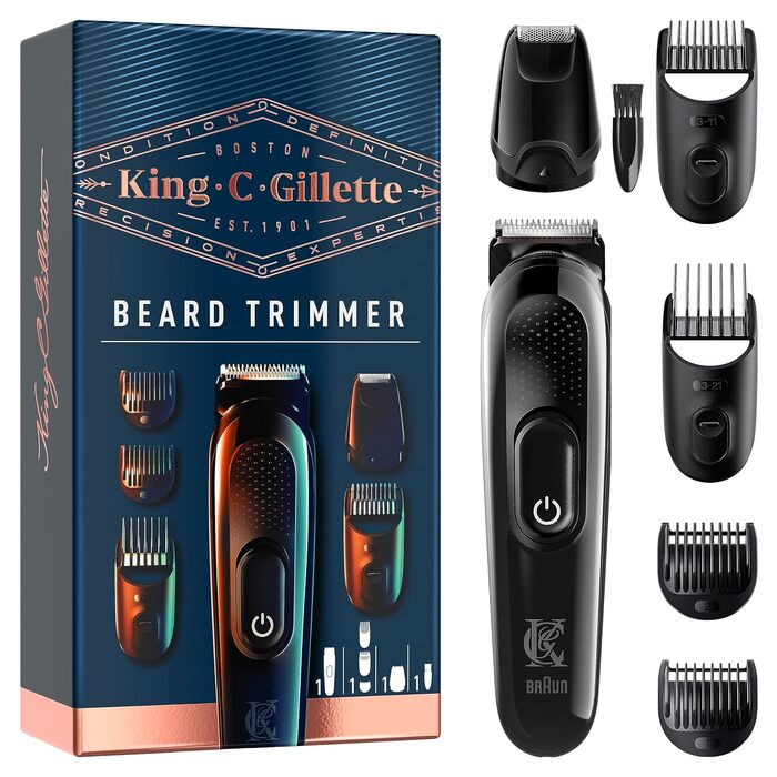 Тример для бороди King C. Gillette для чоловіків, бездротовий, для короткої, середньої та довгої щетини, багаторазовий