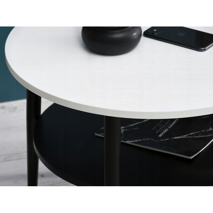 Круглий кавовий столик Mebel-Partner, 60 x 60 x 45 см, білий/чорний