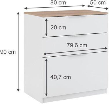 Комод Vicco Betti 80x90 см, білий/сонома, з 3 шухлядами