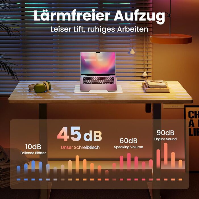 Електричний стіл HUANUO з USB-зарядкою 120x60 см, регульована висота, світло-коричневий вінтажний, для дому та офісу