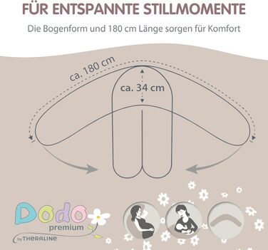 Подушка для вагітних та годування Theraline Dodo Pillow Premium 180 см, мусліновий чохол (100% бавовна), бежева
