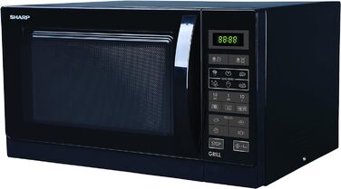 Мікрохвильова піч Sharp R742BKW 25 л з грилем, 900 Вт, чорна, LED-дисплей, 8 програм, дитячий захист, еко-режим