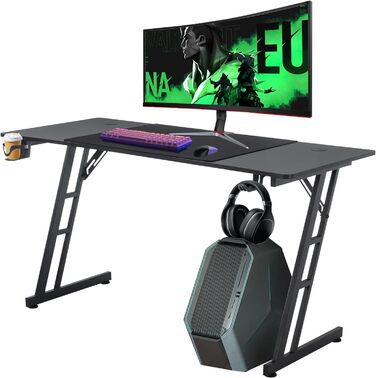 Ігровий стіл NAIZY 140x60 см, чорний, карбонова поверхня, комп'ютерний стіл для геймерів, ергономічний ПК-стіл з отвором для кабелів