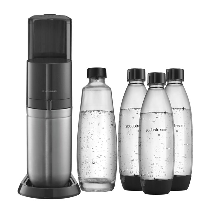 Сифон для газування води SodaStream DUO Titan: набір з 1 скляною та 3 пластиковими пляшками по 1л (без циліндра CO2)