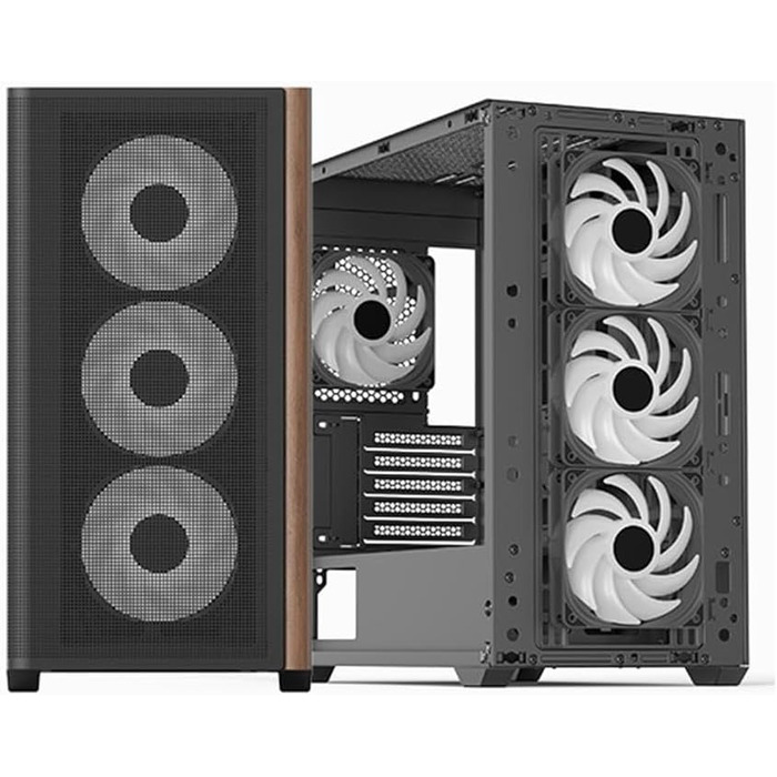 Корпус для ПК AeroCool D301A, ігровий Mid-Tower, оптимізований повітряний потік, дерев'яна Mesh-панель, 4 RGB-вентилятори, USB Type-C, сумісний з ASUS/MSI M-ATX, чорний