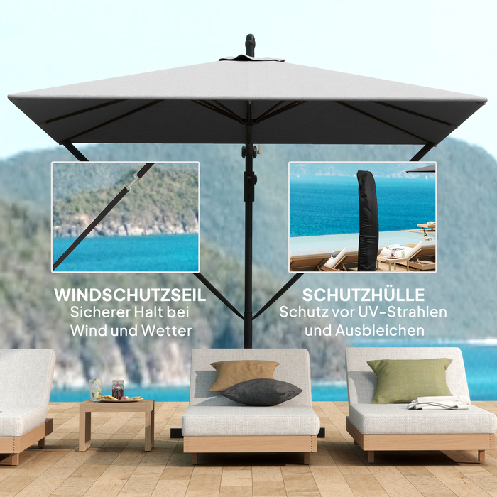 Парасолька Outsunny Centilever Ø260 см із захистом від ультрафіолету 50+ Водовідштовхувальна кривошипна парасолька з підставкою, чохлом, кривошипом, вітрозахисним склом, ринковою парасолькою Нахилена садова парасолька для балконного патіо сірого кольору