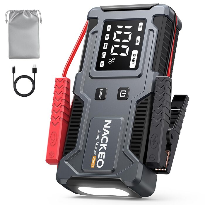 Powerbank Starthilfe 6000A: Зарядний пристрій для автомобіля 12V (до 9L бензин, 7L дизель) з кабелем, LED-лампою та дисплеєм – для SUV, мотоциклів, газонокосарок