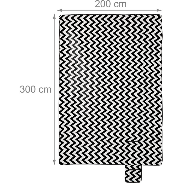 Пікнік-ковдра Relaxdays XXL 200x300 см, водонепроникна, ізольована, флісова, з ручкою для перенесення, чорна-біла