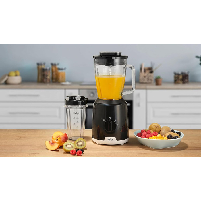 Блендер стаціонарний Braun PowerBlend 1 JB1050WH 600 Вт, скляна колба 1.5 л, чорний - для смузі, подрібнення льоду та приготування пюре