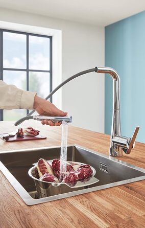 Змішувач кухонний GROHE Zedra з висувним душем, 3 режими, 360° поворотний, економія води, хром (32294002)
