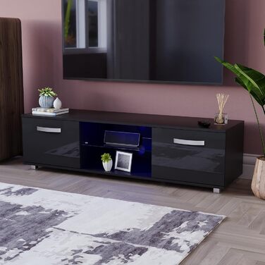 Тумба під телевізор Vida Designs Cosmo, чорна, 140 см, LED підсвітка, ДСП