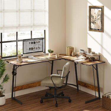 Кутовий письмовий стіл CubiCubi 150x120 см, L-подібний комп'ютерний стіл для офісу з моніторною підставкою та шухлядами, компактний, коричневий