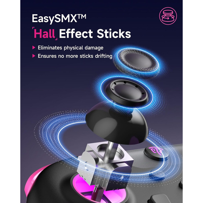 Ігровий бездротовий контролер EasySMX X05 для PC, Nintendo Switch, Steam, Android/iOS з RGB-підсвіткою, Hall Effect стіками та тригерами, чорний