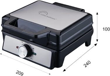 Електричний вафельниця LITTLE BALANCE 8816 Power Waffeln 1600W, антипригарне покриття без PFAS, для товстих та хрустких бельгійських вафель, чорна, 20 x 17 см
