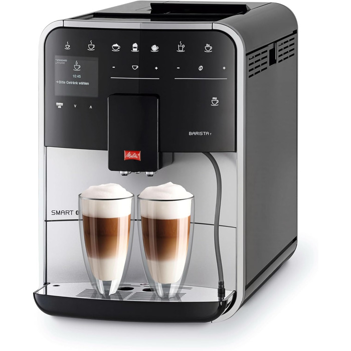 Кавомашина Melitta Barista T Smart з капучинатором, автоматична кавоварка з млинком, для еспресо та капучино, керування через додаток, чорна/срібляста