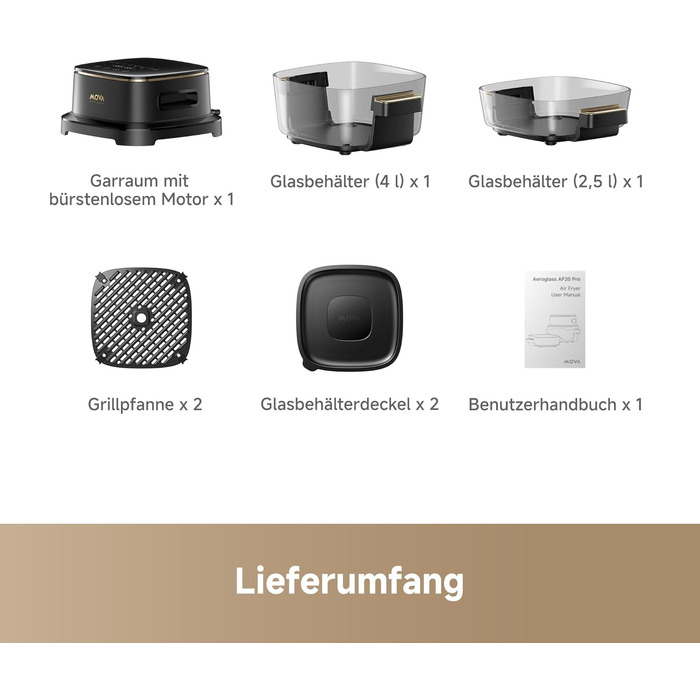 Аерофритюрниця Mova AeroChef AF20 Pro, 9 л, дві зони приготування, SyncFinish, 2700 Вт, діапазон 40-230 °C, конвекційний підігрів