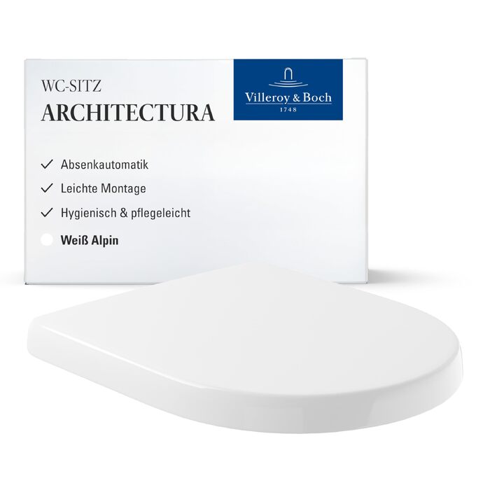 Сидіння для унітаза Villeroy & Boch Architectura D-подібне, біле глянцеве, з мікроліфтом (SoftClose), знімне, термостійкий дуропласт, оригінальна запчастина 98M9C101