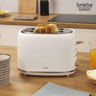 Тостер Briebe Nordic Set 2-слотовий з підставкою для булочок, 6 рівнів підсмажування + Електричний чайник 1.7л 2200Вт, BPA-free, Білий