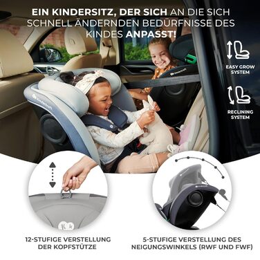 Дитяче автокрісло Kinderkraft I-GROW 0-36 кг, I-SIZE 40-150 см, 360° з обертанням, Isofix, FWF/RWF, регульована спинка та підголівник, графітово-чорний