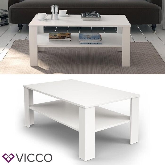 Журнальний стіл Vicco білий, 100x42 см, сучасний дизайн