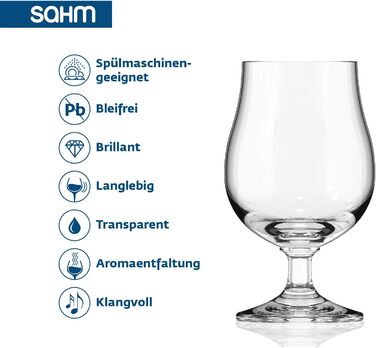 Набір бокалів для пива Sahm Bristol 0,3 л (6 шт), тюльпан, скло, для пільзнера та крафтового пива, можна мити в посудомийці