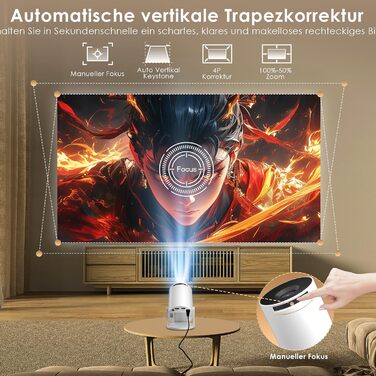 Смарт-проектор Salange Mini Beamer 2026, Android 14, 4K підтримка, WiFi 6, Bluetooth 5.4, автокоррекция трапеції, портативний домашній кінотеатр для дому та вулиці, поворот на 270°, білий