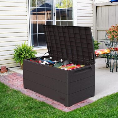 Водонепроникна пластикова скриня Duramax Cedargrain Durabox 270л для саду з колесами та ручками, коричнева