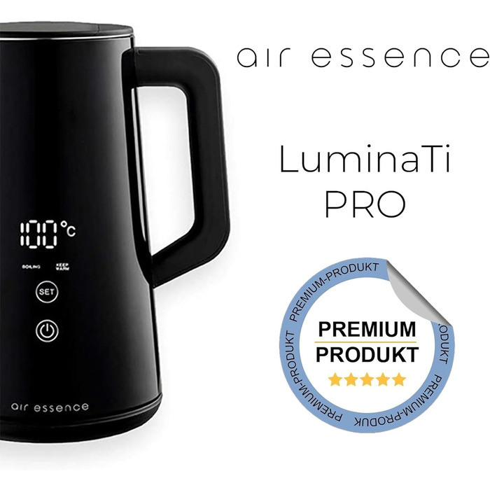 Електрочайник Air Essence LuminaTi PRO, 1500 Вт, 2 л, чорний, з регулюванням температури, без Wi-Fi