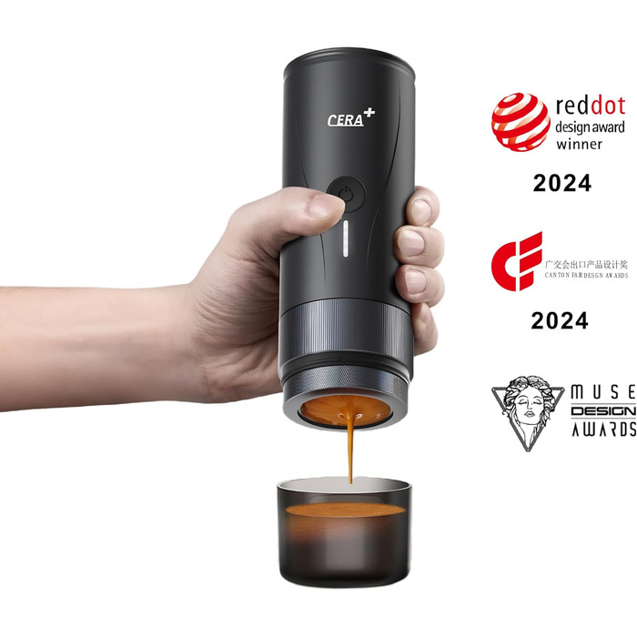 CERA+ Портативна Еспресо-машина PRO, самонагріваюча професійна кавомашина, сумісна з ультрадрібним помелом, електрична, для подорожей, чорна