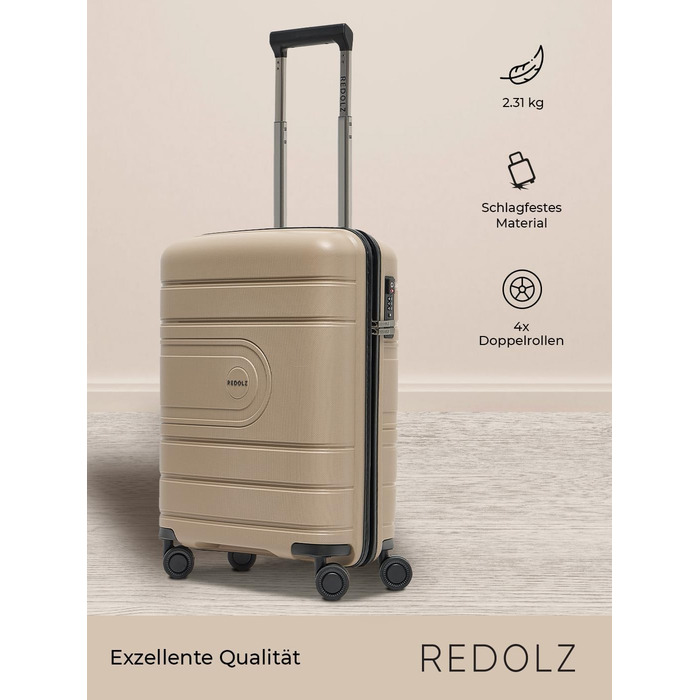 REDOLZ Жорсткий ручний чемодан 40x20x55 см із полiпропілену, 4 колеса, TSA-замок, легкий дорожній тролей для кабіни літака