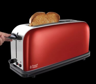 Тостер Russell Hobbs Colours+ Нержавіюча сталь, Червоний – 2 широкі слоти, підставка для булочок, 6 режимів, розморожування, 1000 Вт