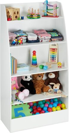 Дитяча книжкова полиця Relaxdays, 5 секцій, біла, 152x80x40 см, для коридору, вітальні та дитячої кімнати, підлогова